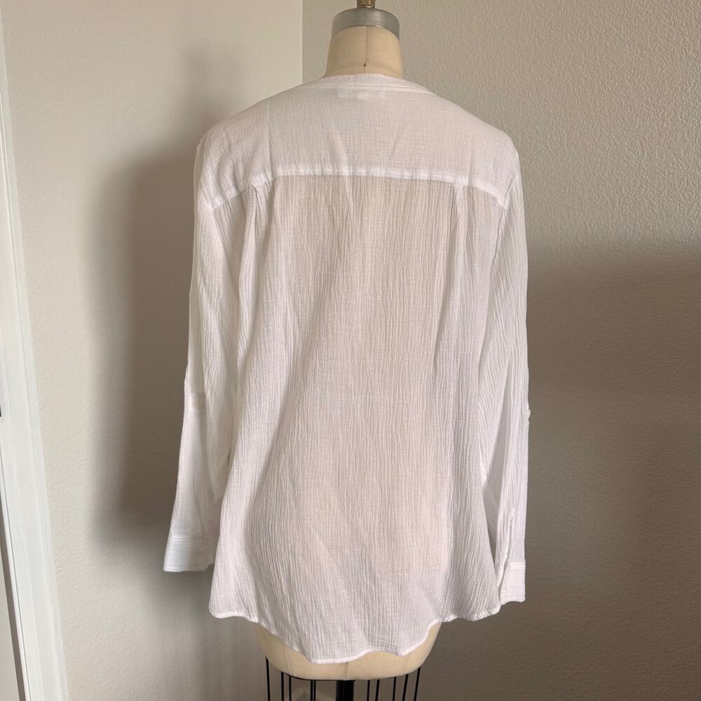 Two by Vince Camuto XL White 100% Cotton Gauze Tunic Blouse V-Neck Boho Beach - Picture 3 of 16